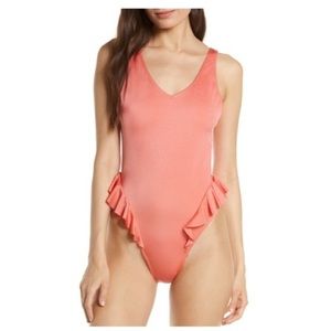 New Something Navy Flounce One Piece Swim Suit